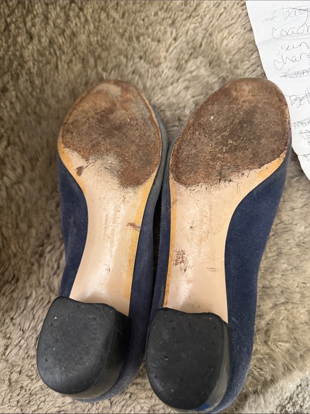 Salvatore Ferragamo Navy Suede Bow Flats with Gold Accent - Picture 12 of 14